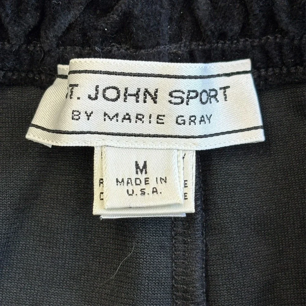 St John Sport Velour Lounge Pants Womens M Black Stretch Athleisure USA